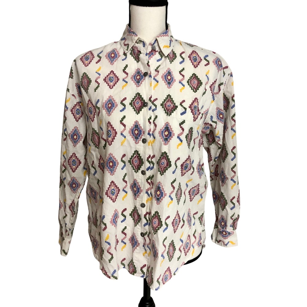 Vintage Cotton Button Down Cowgirl Shirt Size Women's Small S Aztec Southwestern